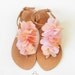 Bridal shoes - Handmade Leather sandals with Coral Pink textile decoration - Marmade