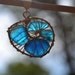 Aqua/Teal Genuine Sea Glass Gold plated Wire Wrapped Nautilus Shell Pendant and chain