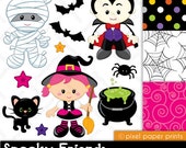 Spooky Friends - Halloween clipart - Clip art and Digital paper set Il_170x135