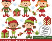 Christmas clipart - Happy Elves - Clip art and Digital paper set Il_170x135