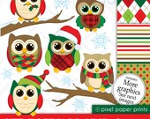Christmas Owls - Digital paper and clip art set Il_170x135
