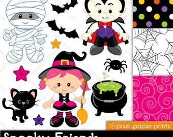 Spooky Friends - Halloween clipart - Clip art and Digital paper set