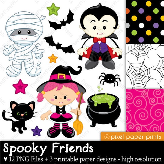 Spooky Friends - Halloween clipart - Clip art and Digital paper set Il_570xn