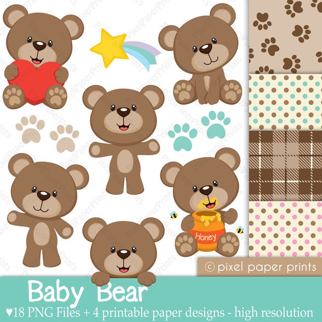 Clip Art Baby Bear Clipart teddy bear clip art etsy baby and digital paper set