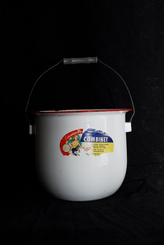 Vintage Enamel Pot diaper pail 1950's with original label