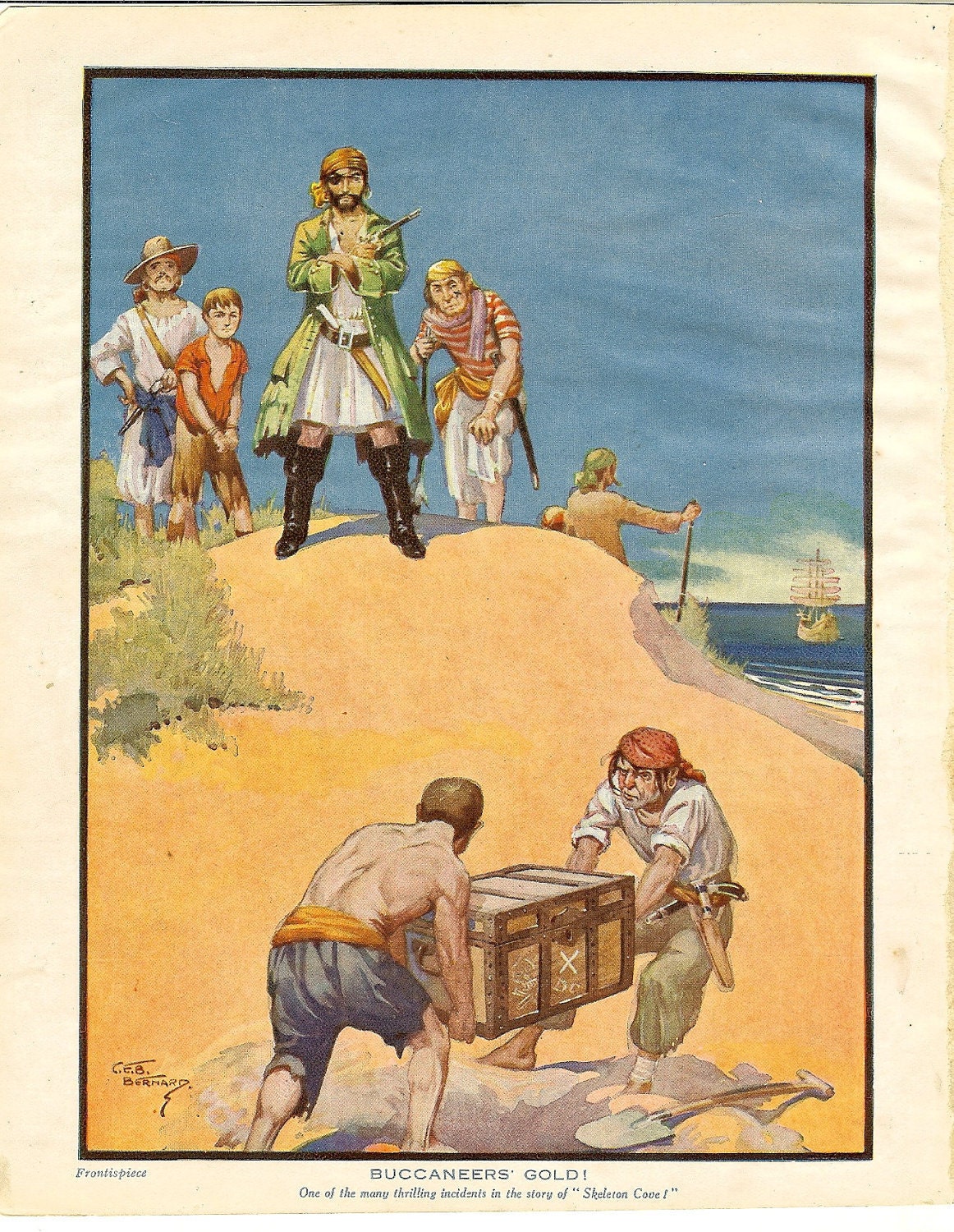 Vintage 1925 Pirates Print Buccaneers Treasure Chest Pirate