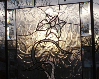 Stained Glass Window Panel Clear Elegant Textures floral lily leaves