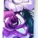 Hand Painted Silk Shawl Purple Roses. Black Silk Shawl. Purple floral scarf, Silk Charmeuse Shawl. Silk Scarves Takuyo. Approx 22x90 in.