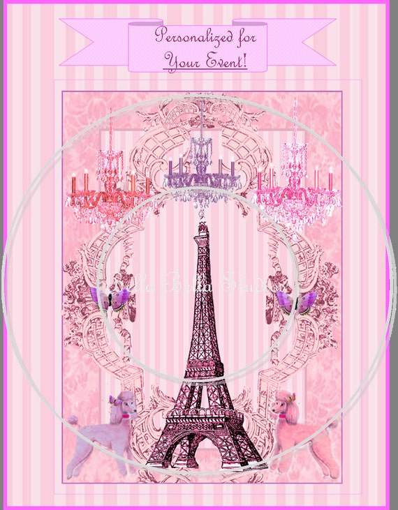 PARIS POODLE and The Eiffel Tower PRINTABLE Custom Party Invitation Double Sided - Bella Bella Studios Il_570xn
