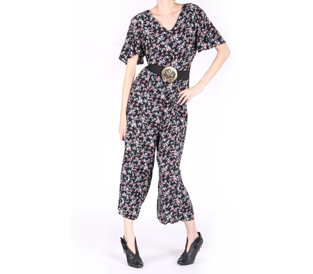 Vintage 80’s Floral Jumpsuit flowy sleeves flowers Jumper Haute Juice