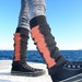 Wool leg warmers - Orange and black womens leg warmers