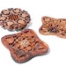 set of three hand carved wood trivets - india ornate honey comb floral leaves faux ivory inlay