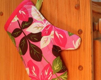 Child's Oven Mitt, Child's Pink Leaves Oven Mitt