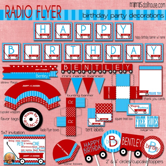 Red Wagon Party Decorations-Radio Flyer Birthday Party Decorations PDF Il_570xn