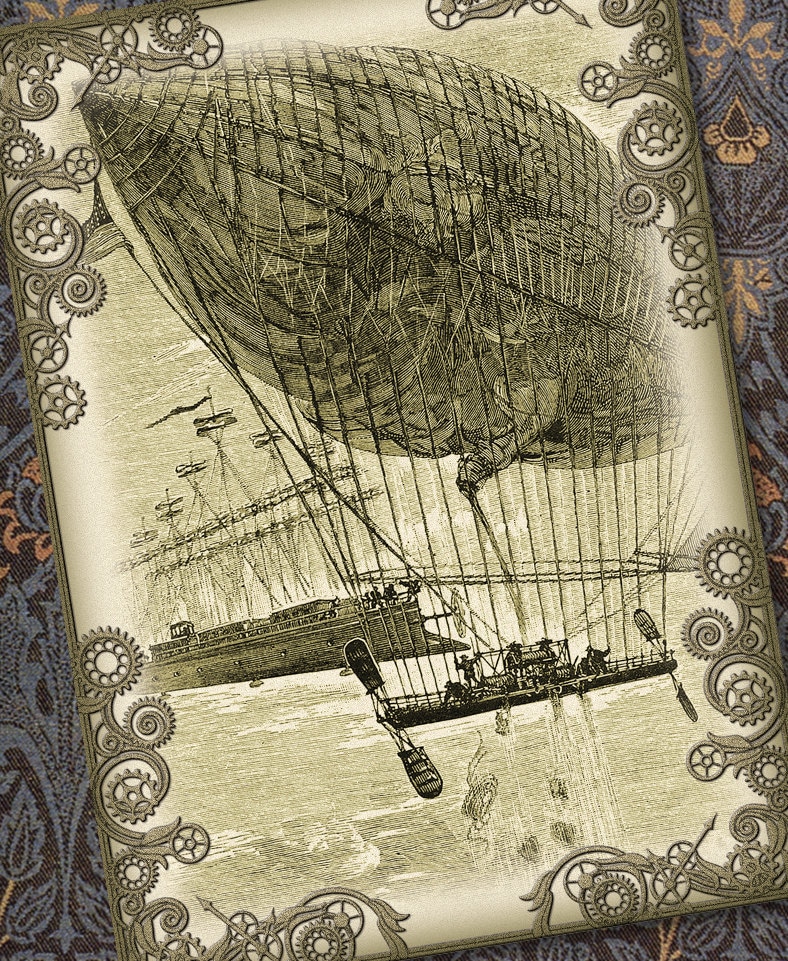 5x7 Steampunk Jules Verne Digital Collage 006 Instant