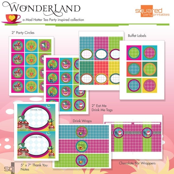 Mad Hatter Tea Party Inspired Printable Party Package - DIY Print - Alice in Wonderland Inspired Il_570xn