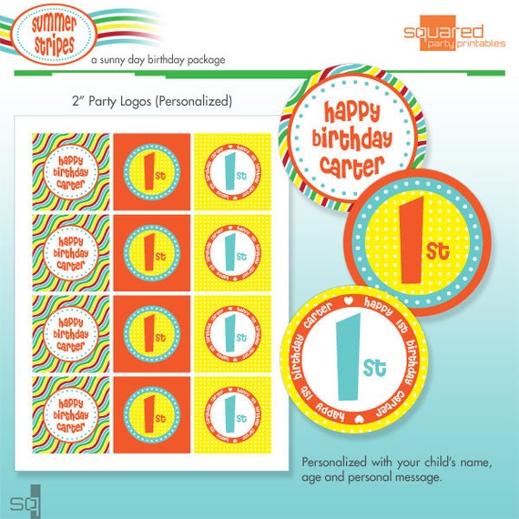 Pool Party Cupcake Toppers - Favor Tags - Printable Birthday Party Logo Package - DIY Print - Summer Stripes - Beach Il_570xn