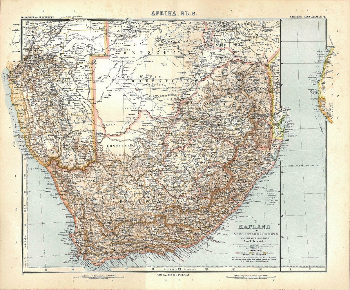 Southern Africa Map Vintage 1912 Stieler