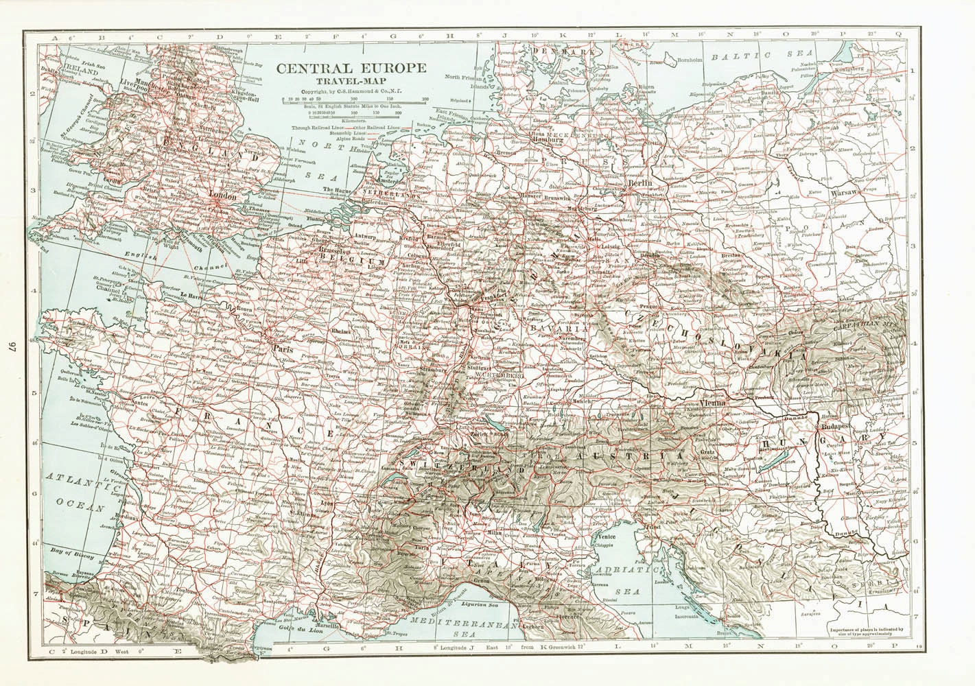 Vintage Travel Map Central Europe 1930s Large by CarambasVintage