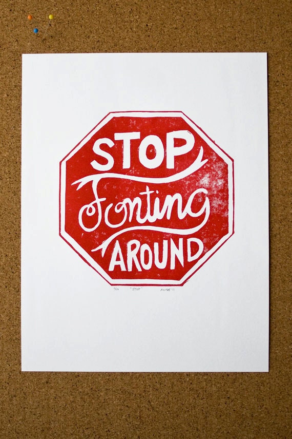 print graphic design red stop sign typography linocut wall