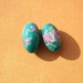 Hand Painted Large Ceramic Beads in Pottery Style Teal With Flowers, ON SALE