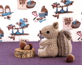 Squirrel and Acorn Amigurumi Plush Crochet Pattern PDF