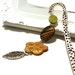 Pendant Beaded Bookmark for Teachers or Graduates, Green and Brown Shell Beads on Metal Bookmark with Leaf Charm