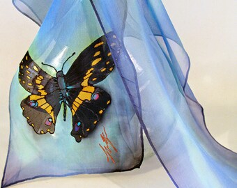 Butterfly Silk Scarf / Monarch Butterfly scarf. by SirenSilks