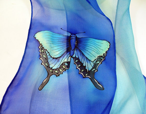 silk for wrapping hair scarf Scarf Silk Handmade scarf//Hand silk scarves//Turquoise painted silk