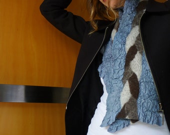 Grey scarf, nuno felted, natural designer clothing, eco friendly clothing, funky women's clothing