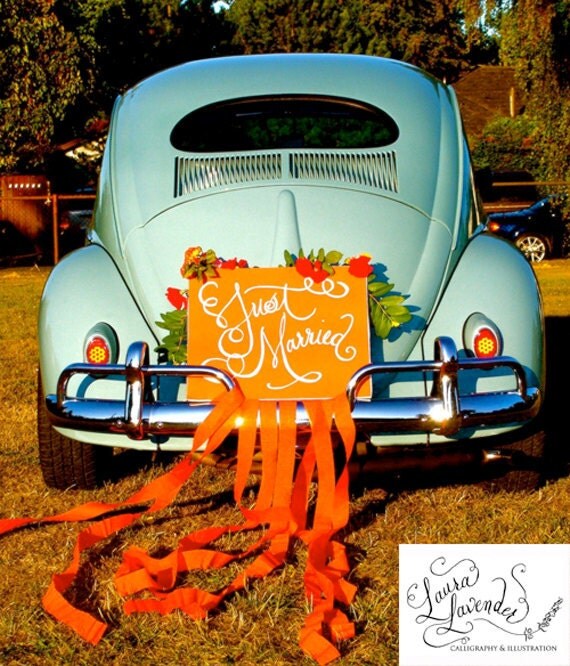 Items similar to JUST MARRIED sign - Calligraphy car sign - Hand