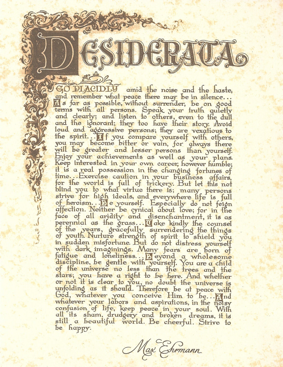 8 X 10 Desiderata Poem Fine Art Print