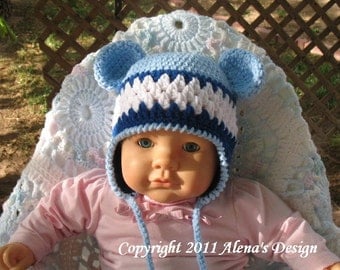 Crochet Pattern 002 - Crochet Hat Pattern - Hat Crochet Pattern for Hat with Bear Ears/ Blue - Baby Boy Baby Girl Toddler Child Winter Hat