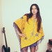 Bright Yellow Blue Black Striped Star Fringe Tassle Hippie Hipster Poncho - Yellah