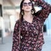 Floral Print Ruffle Neck Peasant Hippie Poet Top - Of California