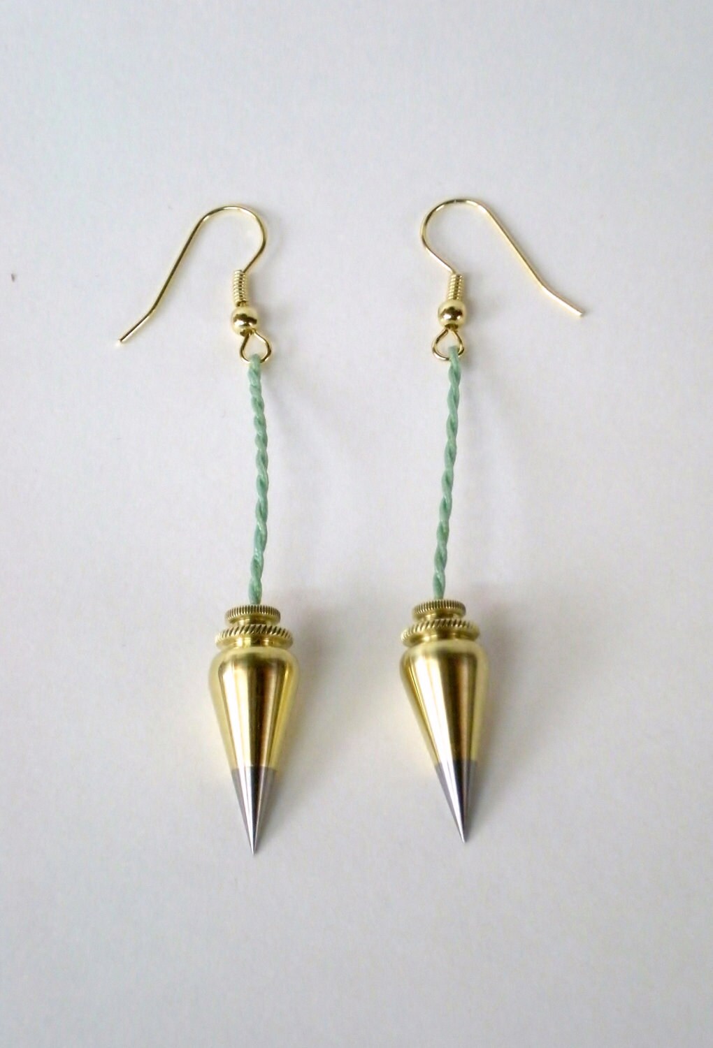 Surveyor Plumb Bob Earrings Brass & Steel French Hooks Jewelry