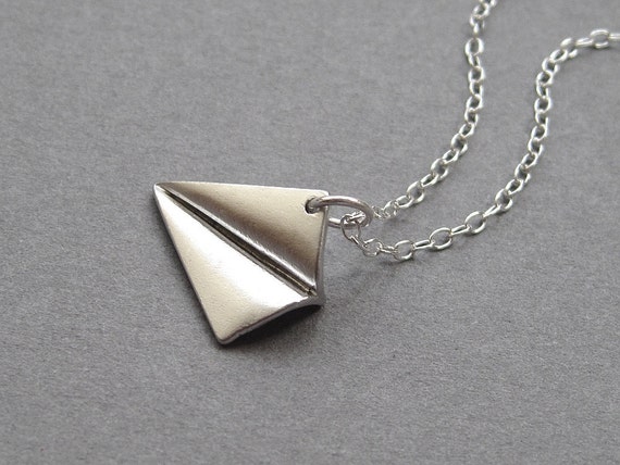 Paper plane necklace sterling silver chain origami by sevenstarz