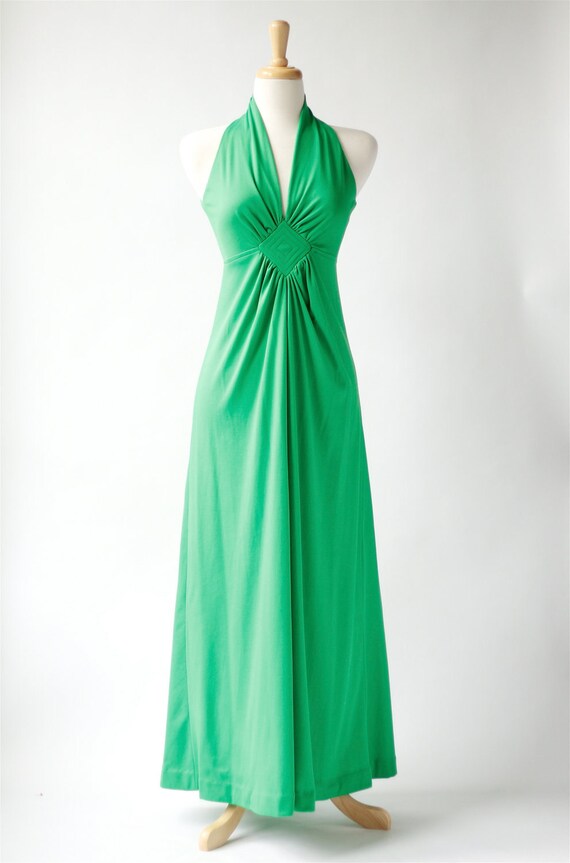 1970s vintage lime green maxi dress