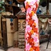 Vintage 60s 70s Hawaiian Dress Maxi Tiki Aloha Dress Hippie Style Red Pink Flowers 1960s 1970s Barkcloth Tapa Cloth Sexy Empire Waist Gown