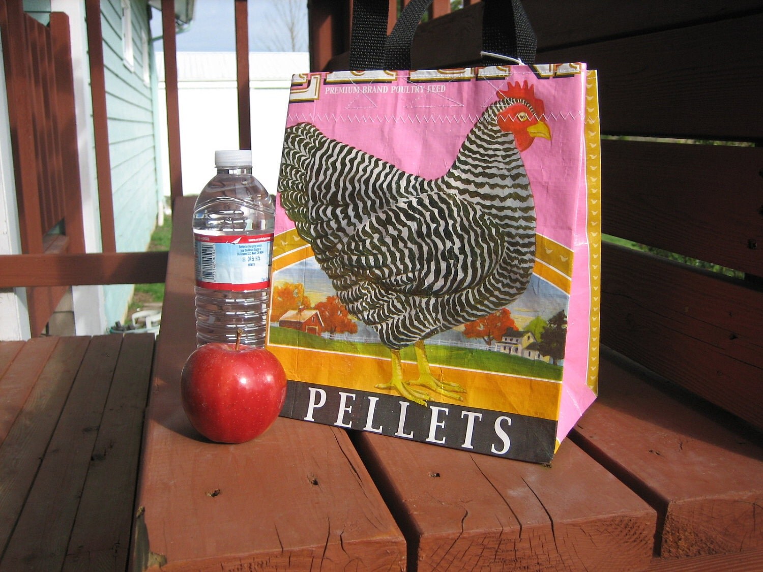 Lunch Tote Recycled Chicken Feed Bag Small by FarmtownTotes