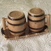 Vintage Hinode Barrel Salt and Pepper Shaker Set with Tray made in Japan
