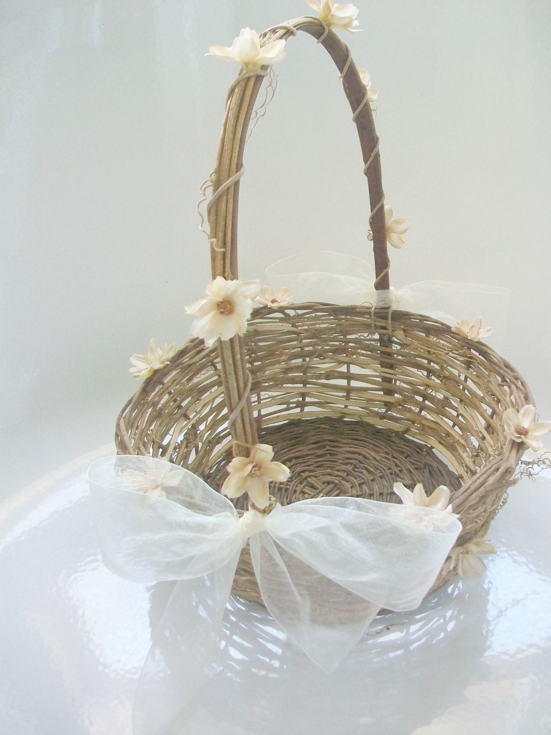 Ivory Flower Girl Basket Oversized Wedding by OneBlushingBride