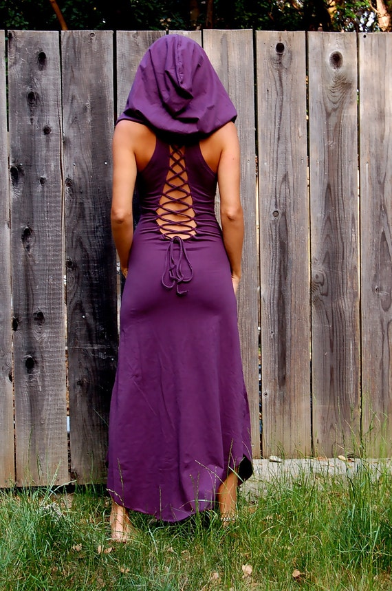Nienna Hood Dress Burning Man Festival Lace Up Open by ZhenNymph