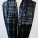 Arabic Calligraphy Ancient Battle Chart Screenprint in Metallic Silver with Azure Blue Plaid Print on Black Circle Scarf // Cowl