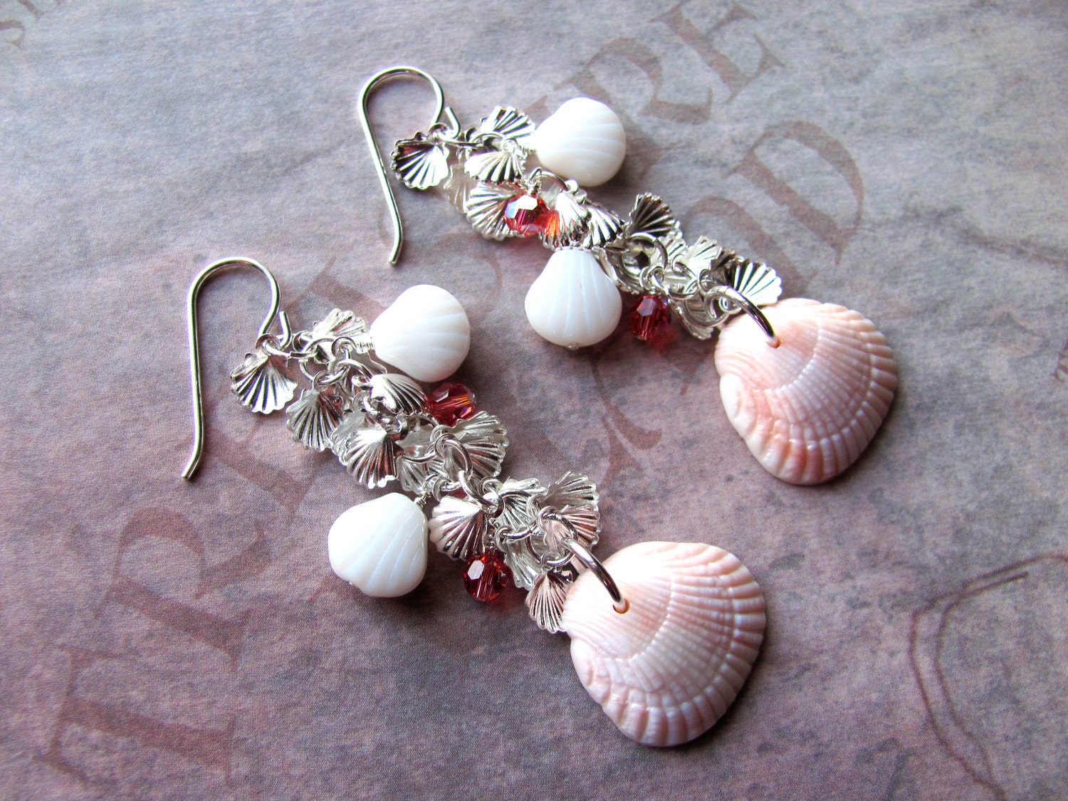 Sea Shell Earrings Lucite Shell Earrings Swarovski Earrings