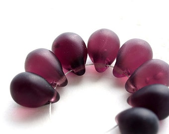 Czech beads, Dark Purple, wine large Teardrop glass Briolettes, Matte - 10x14mm - 6Pc - 0194