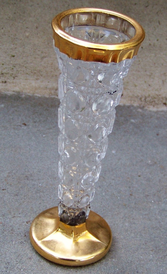 Vintage Bud Vase Full Lead Crystal and Brass by PaintedOnPlaques