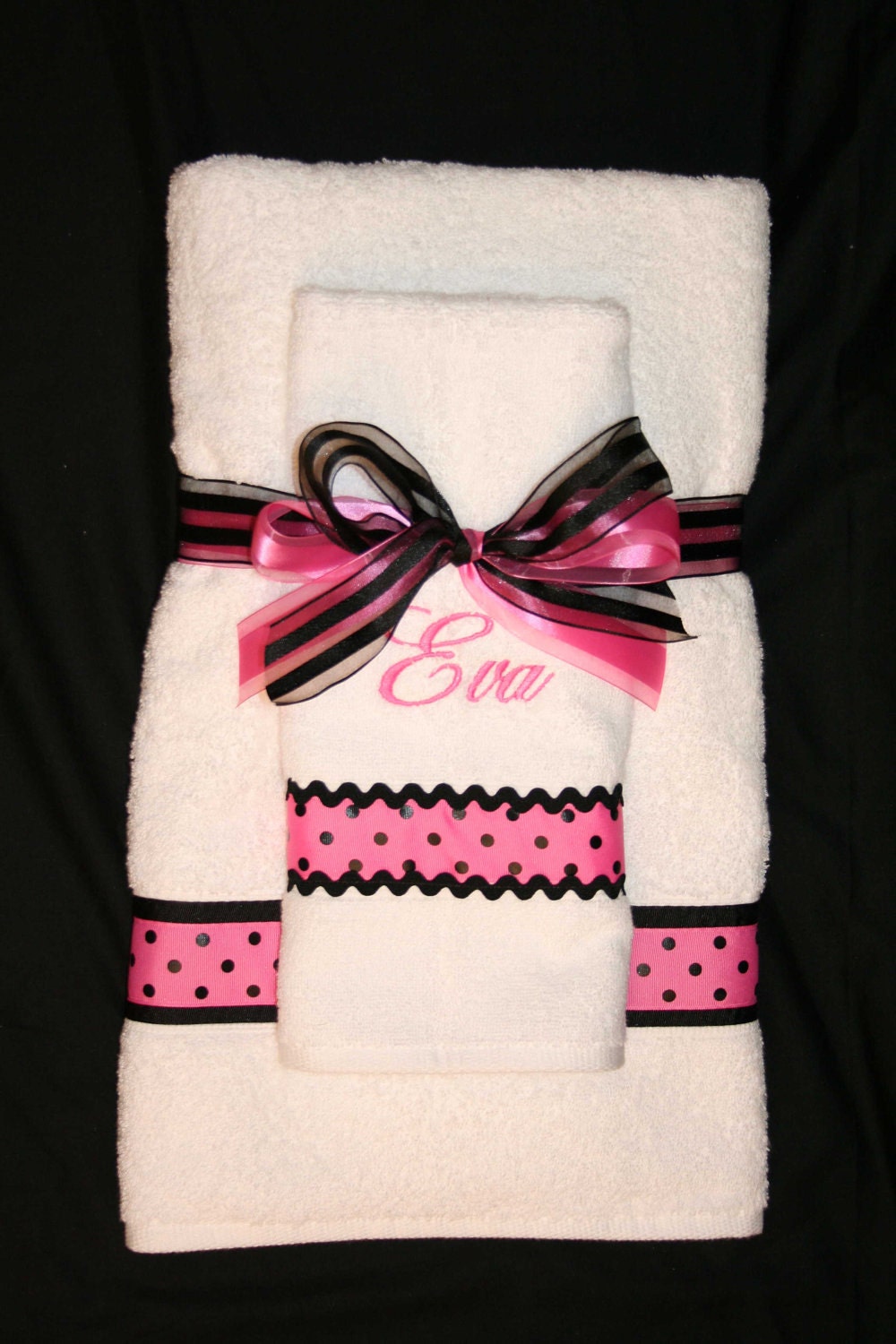 Girls Pink and Black Polka Dot Towel Set by EmbroideryMark ...