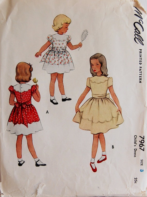 Vintage 1950 McCall Girls' Dress Pattern 7967 Size 3