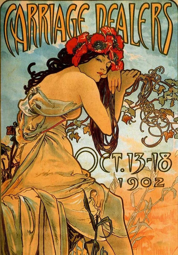 Print of ART NOUVEAU Ad for Carriage Dealers for Philadelphia Exposition 1902---Alphonse Mucha --Featured in 10 Treasury Lists